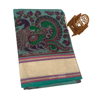 Linen Saree with Traditional Circular Motifs.