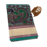 Linen Saree with Traditional Circular Motifs.