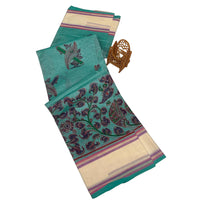 Linen Saree with Traditional Circular Motifs.