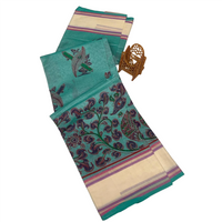Linen Saree with Traditional Circular Motifs.