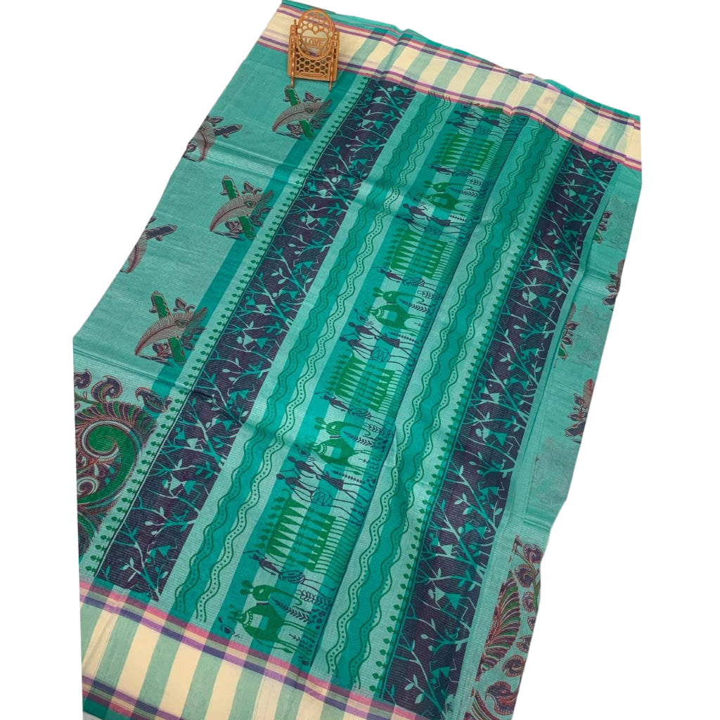 Linen Saree with Traditional Circular Motifs.