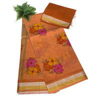Organza Linen-Silk Embroidered Floral Saree