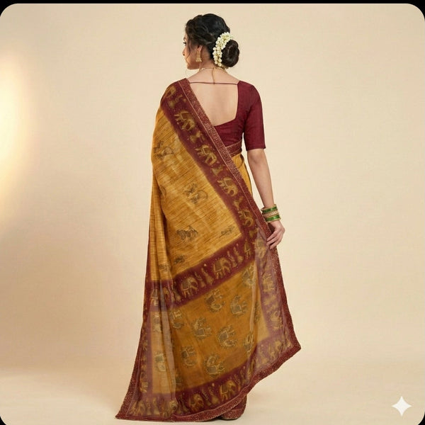 Gulabi Gaja Border Cotton saree.