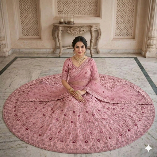 Gulnaar Rosé Net Lehenga Set