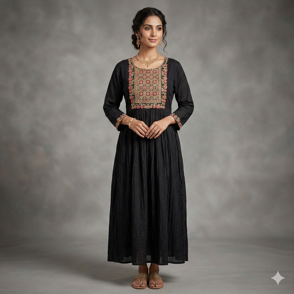 Meher Black Yoke Flare Dress