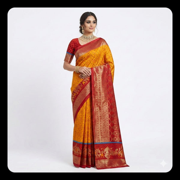 Musturd Royale  Rathostava Foil Print Saree.