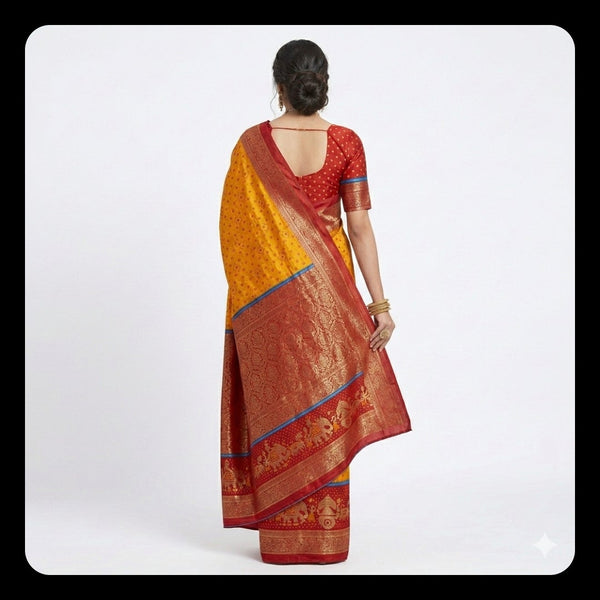 Musturd Royale  Rathostava Foil Print Saree.