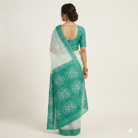 Ocean Blossom Printed Cotton Saree.