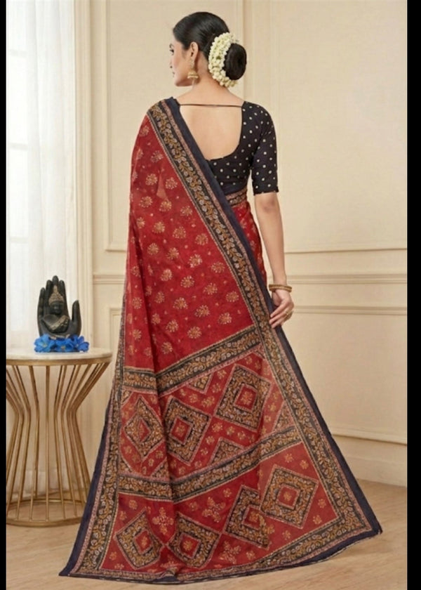 Sindoori Floral Weave Cotton Saree