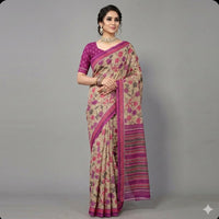 Tanjore and Floral Print Cotton Saree.