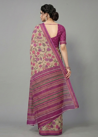 Tanjore and Floral Print Cotton Saree.