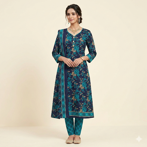 TealMaya Printed Kurta Set.3 pcs set